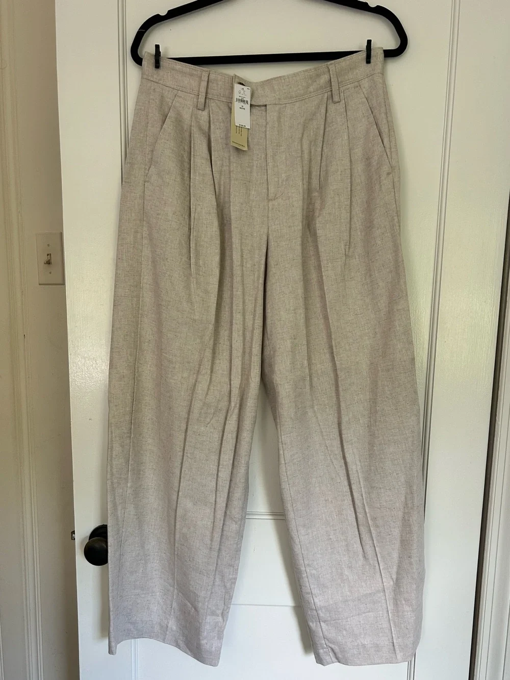 NWT Banana Republic Women LINEN-BLEND WIDE-LEG PLEATED TROUSER Flax, Petite 10